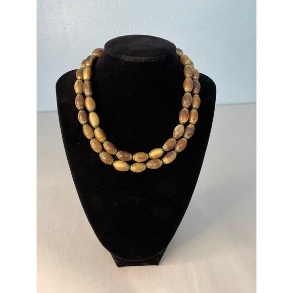 Vintage Vogue Necklace Clip On Earring Set Gold Tone Beaded Beachy Coastal - Picture 2 of 10